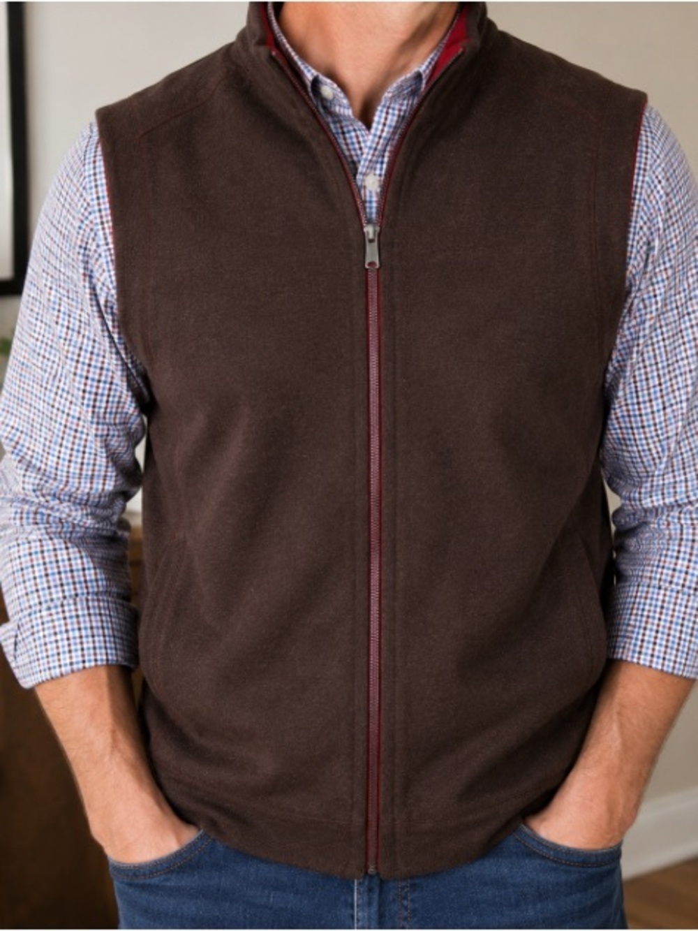 Tommy Bahama Men's Large Reversible Brown Red Full Zip Sweater Vest